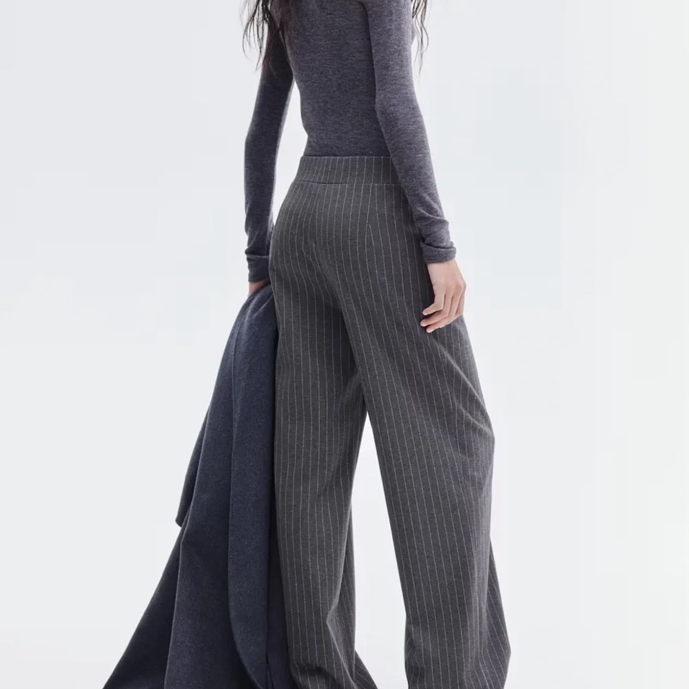 Gray Pinstripe Women's Wide-Leg High rise Pants sz XS NEW NWOT Price Firm! - Picture 4 of 12